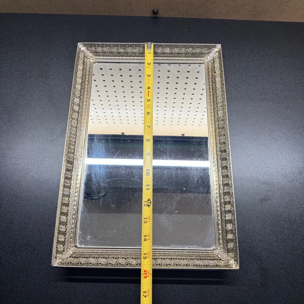 Vintage Gold Toned Vanity Dresser Tray or Mirror Frame with ornate border 15